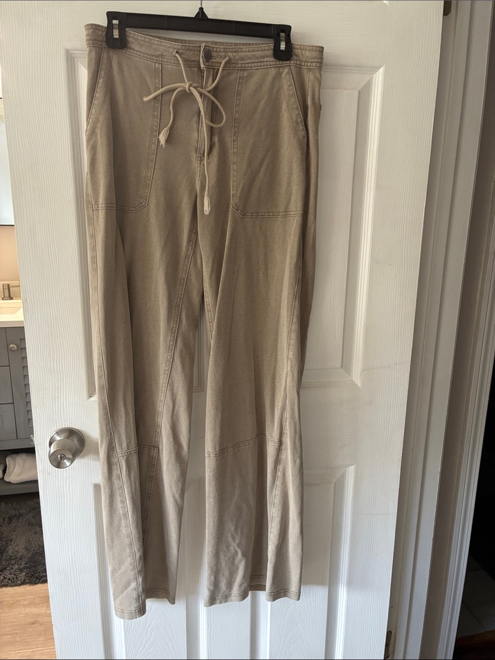 Millibon Drawstring Wide-Leg Track Pants in Light Tan